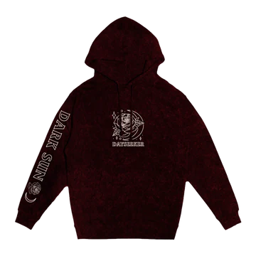 Our tour hoodie featured in dark colors and with our logo at the top of the hoodie and the name of our album Dark Sun in one of the sleeves